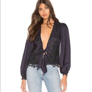 Lovers+Friends Theo Blouse Navy Embroidered